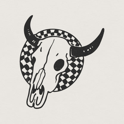 Retro Rodeo Western PNG, Checkered Print Bull - 300 DPI Design for T-Shirt