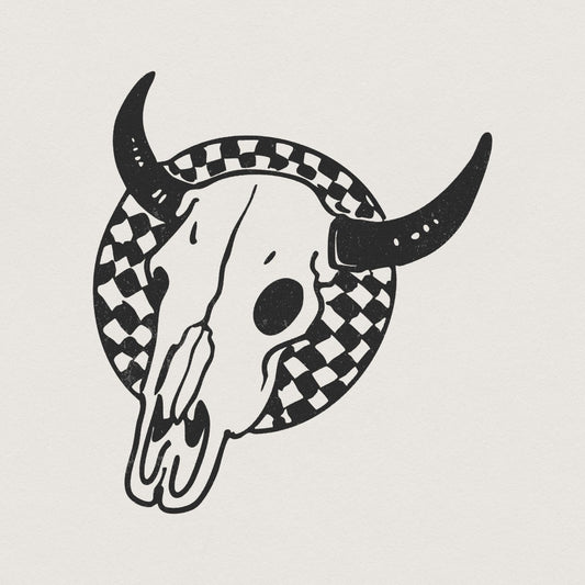 Retro Rodeo Western PNG, Checkered Print Bull - 300 DPI Design for T-Shirt