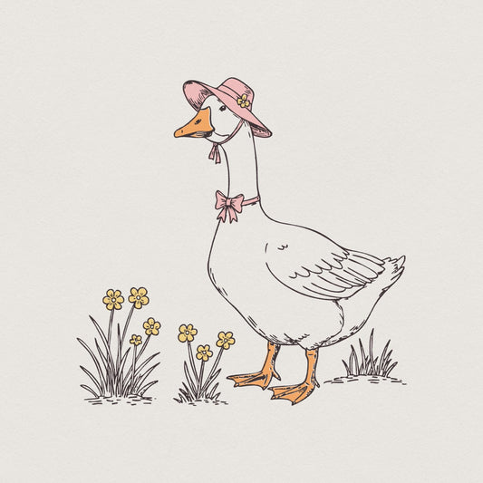Spring Silly Goose PNG Digital Download, Retro Cottagecore Trendy Art -