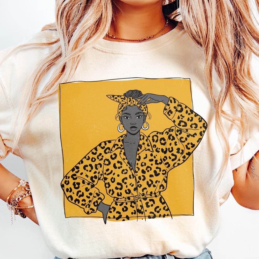 Bold Leopard Print Fashion Woman PNG, Empowered Afro Woman Illustration -