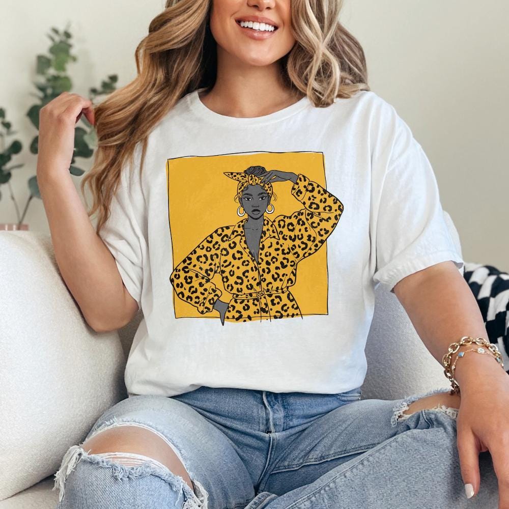 Bold Leopard Print Fashion Woman PNG, Empowered Afro Woman Illustration -