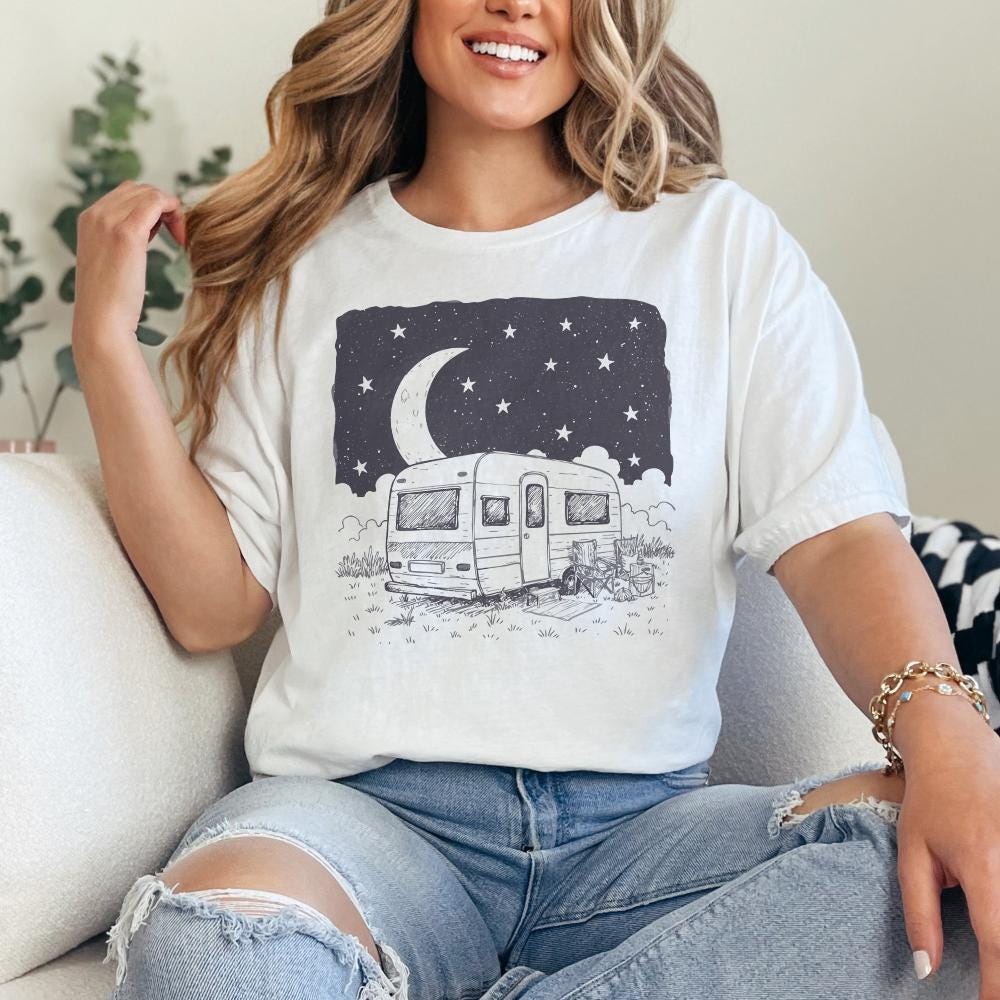 Moonlit Caravan PNG, Starry Night Camping Design - 300 DPI Design for
