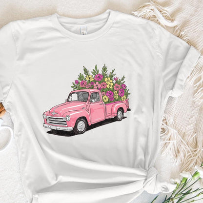 Pink Vintage Truck Floral PNG, Spring Flower Truck Illustration - 300 DPI