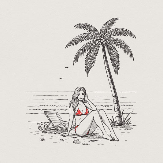 Palm Tree Relaxation PNG, Tropical Beach Scene - 300 DPI Design for T-Shirt