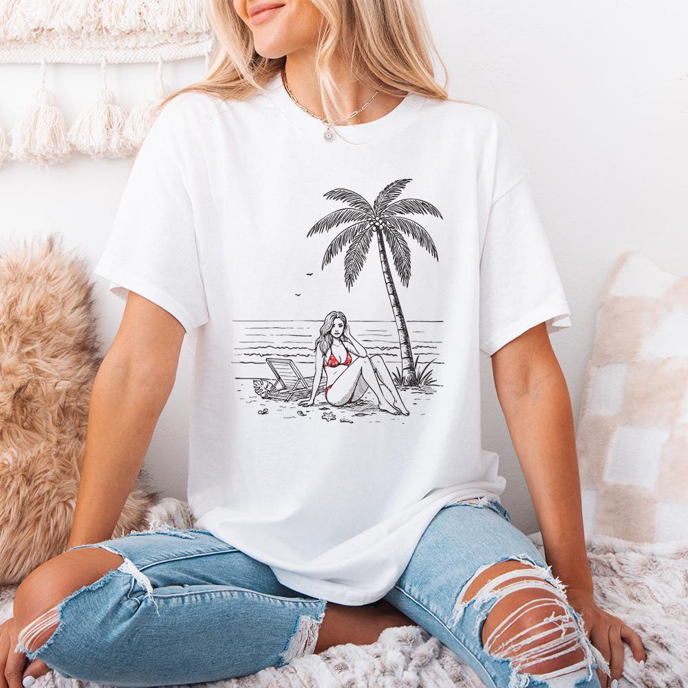 Palm Tree Relaxation PNG, Tropical Beach Scene - 300 DPI Design for T-Shirt
