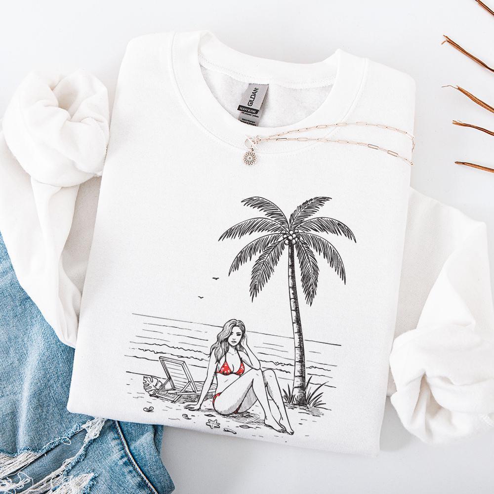 Palm Tree Relaxation PNG, Tropical Beach Scene - 300 DPI Design for T-Shirt