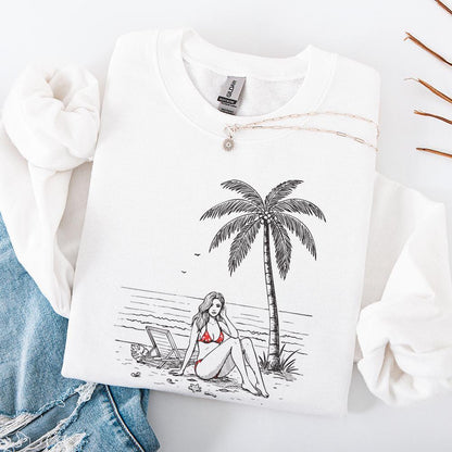 Palm Tree Relaxation PNG, Tropical Beach Scene - 300 DPI Design for T-Shirt