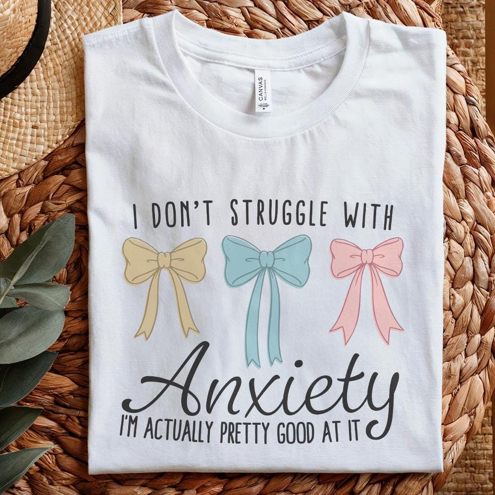Coquette Mental Health Bow PNG, Cute Ribbon Anxiety Shirt Design - 300