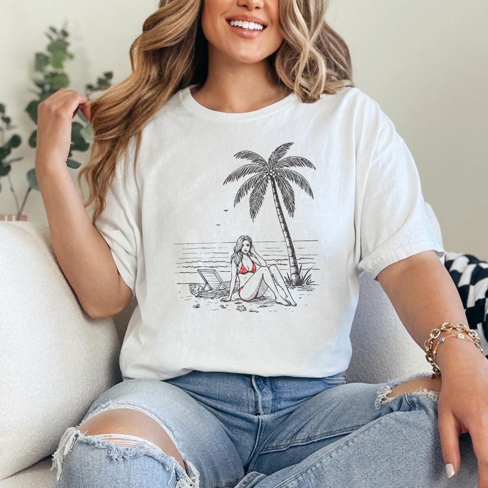 Palm Tree Relaxation PNG, Tropical Beach Scene - 300 DPI Design for T-Shirt