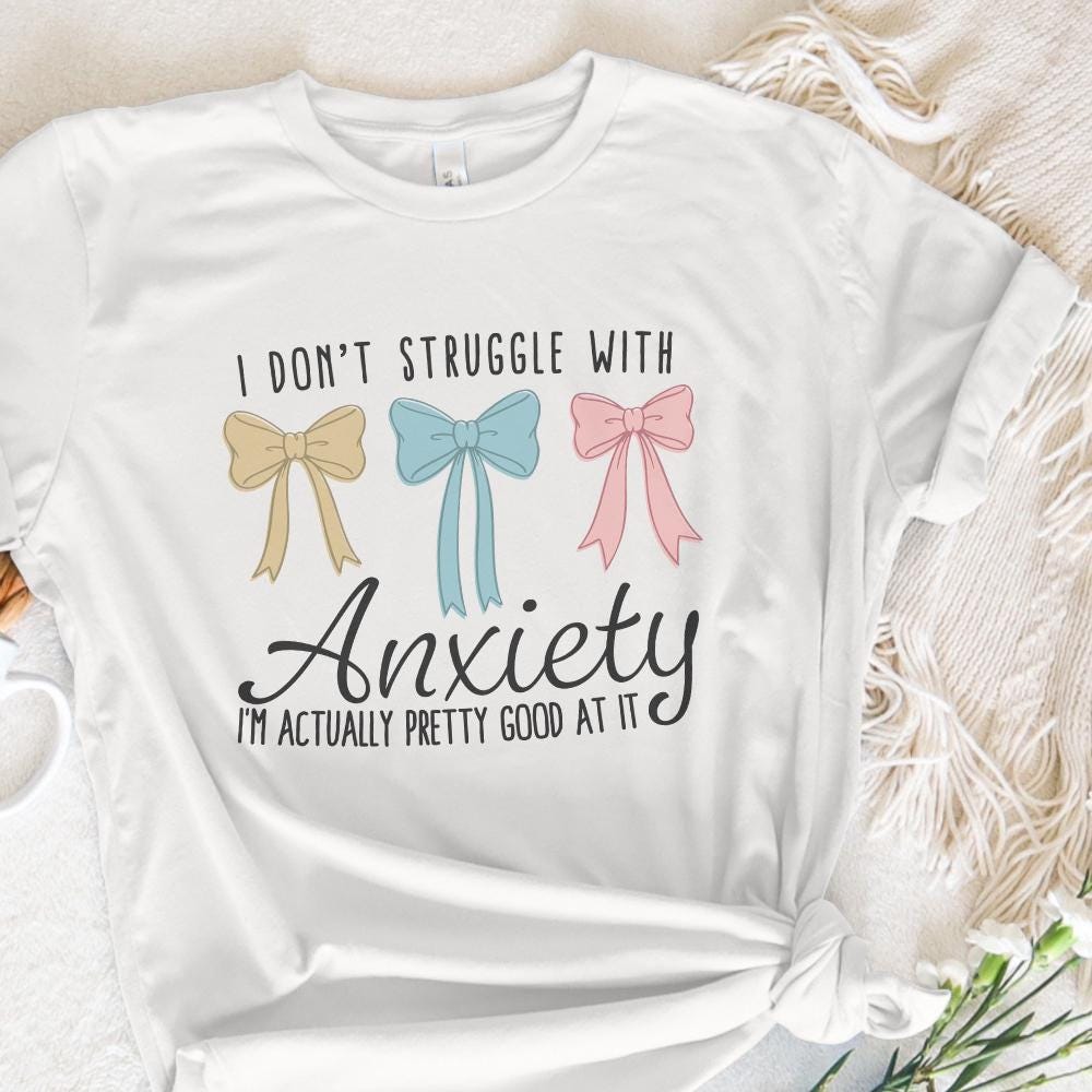 Coquette Mental Health Bow PNG, Cute Ribbon Anxiety Shirt Design - 300
