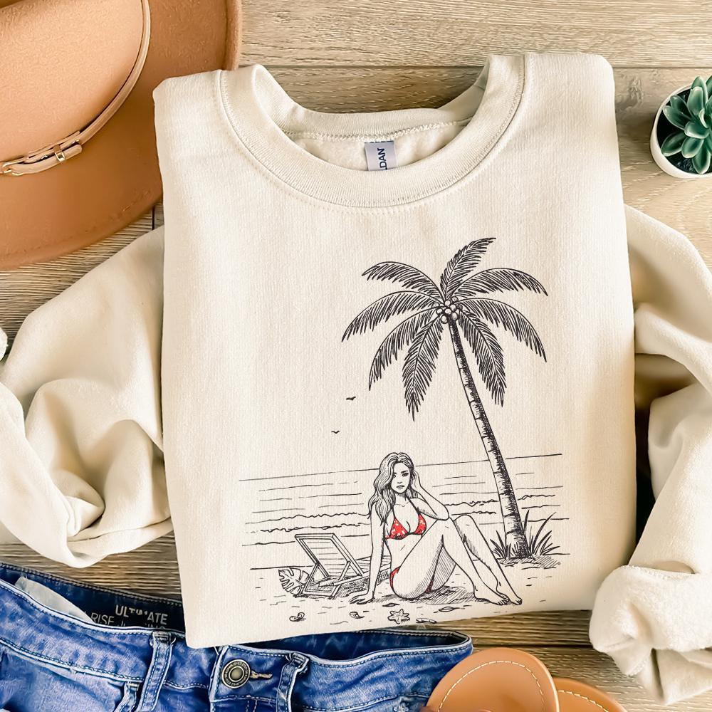 Palm Tree Relaxation PNG, Tropical Beach Scene - 300 DPI Design for T-Shirt