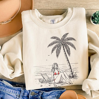 Palm Tree Relaxation PNG, Tropical Beach Scene - 300 DPI Design for T-Shirt