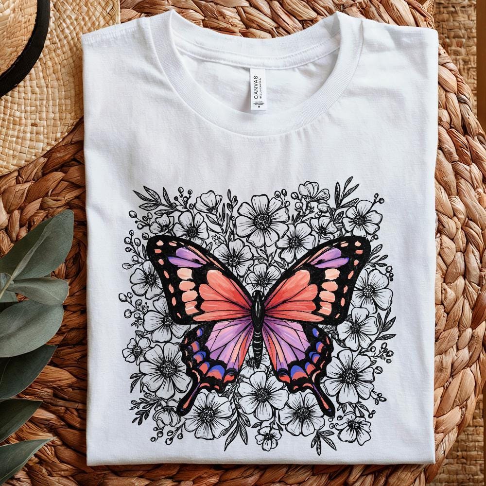 Colorful Butterfly Floral PNG, Botanical Butterfly Illustration - 300 DPI