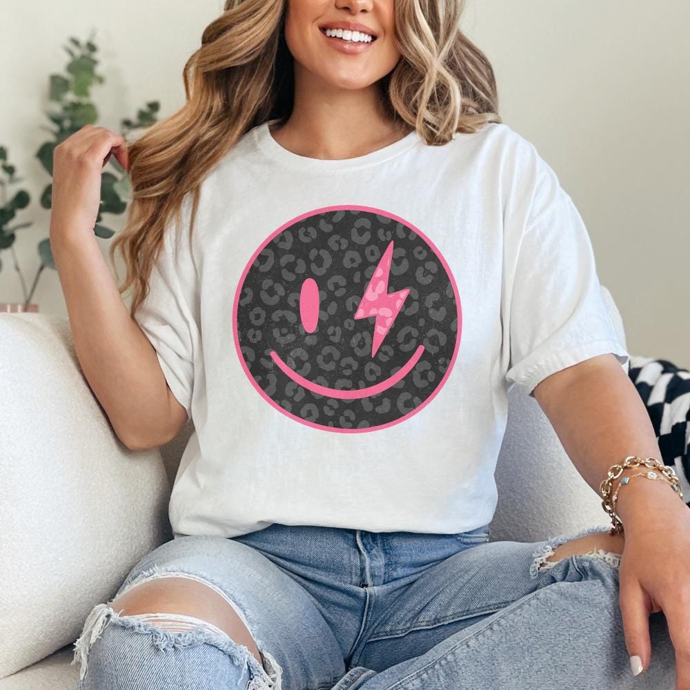 Black Leopard Smile Face PNG, Digital Download - 300 DPI Design for T-Shirt