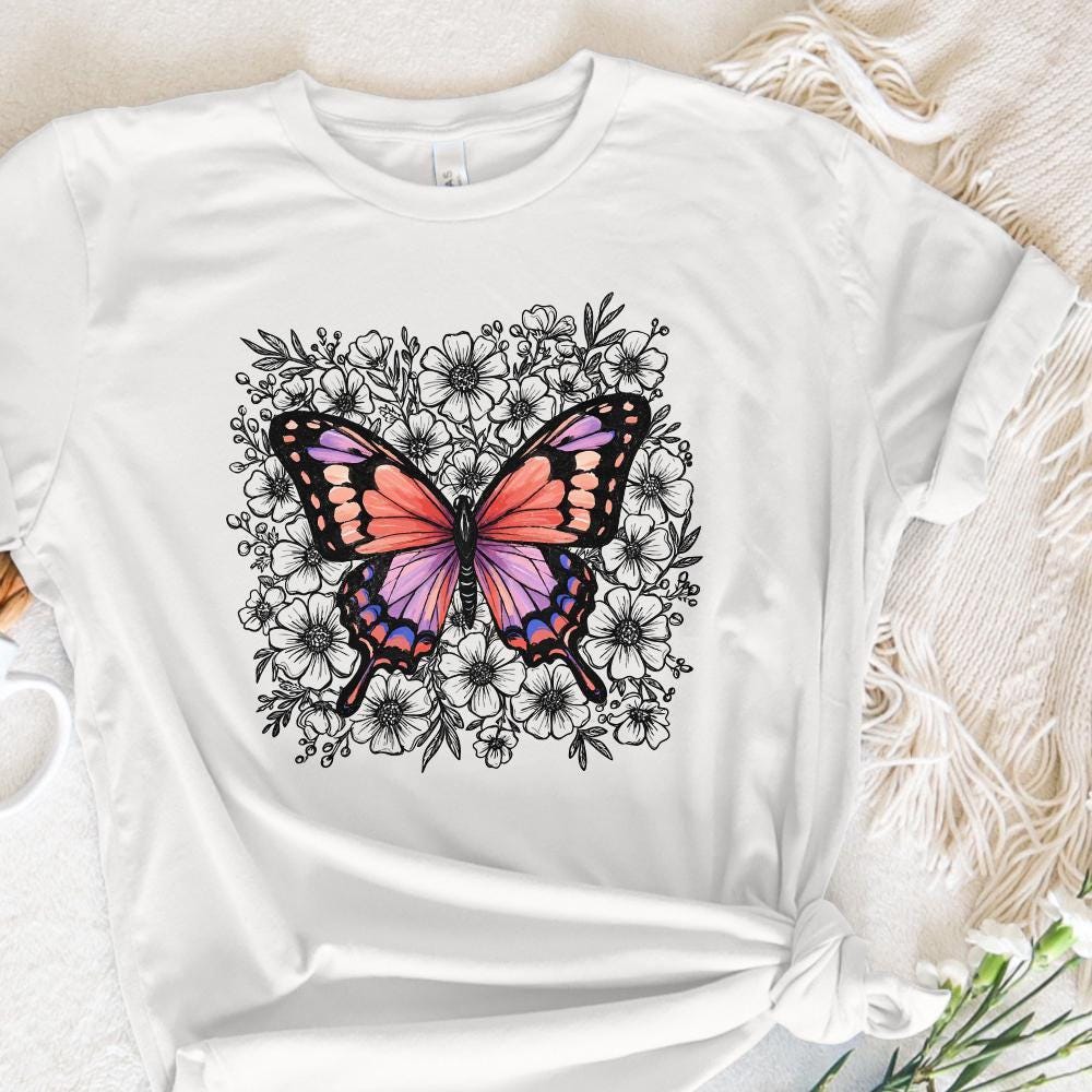 Colorful Butterfly Floral PNG, Botanical Butterfly Illustration - 300 DPI