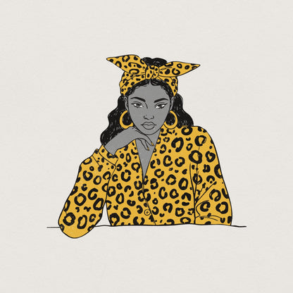 Stylish Woman with Yellow Leopard Print PNG, Trendy Girl Illustration -