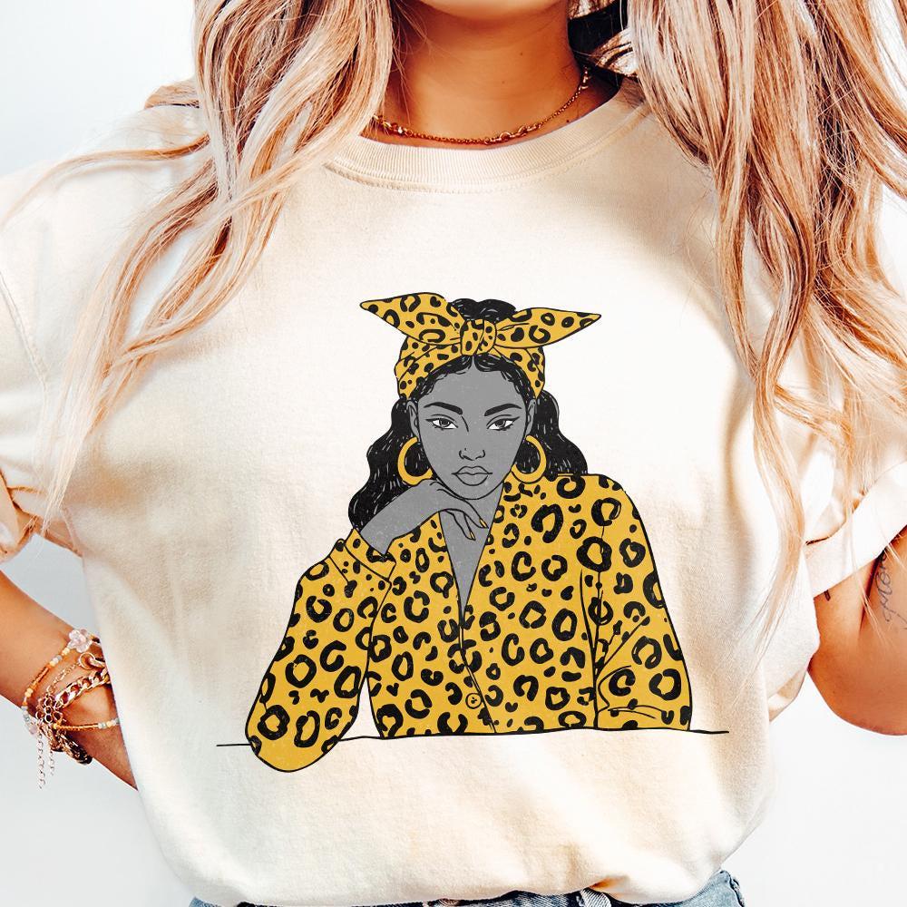 Stylish Woman with Yellow Leopard Print PNG, Trendy Girl Illustration -