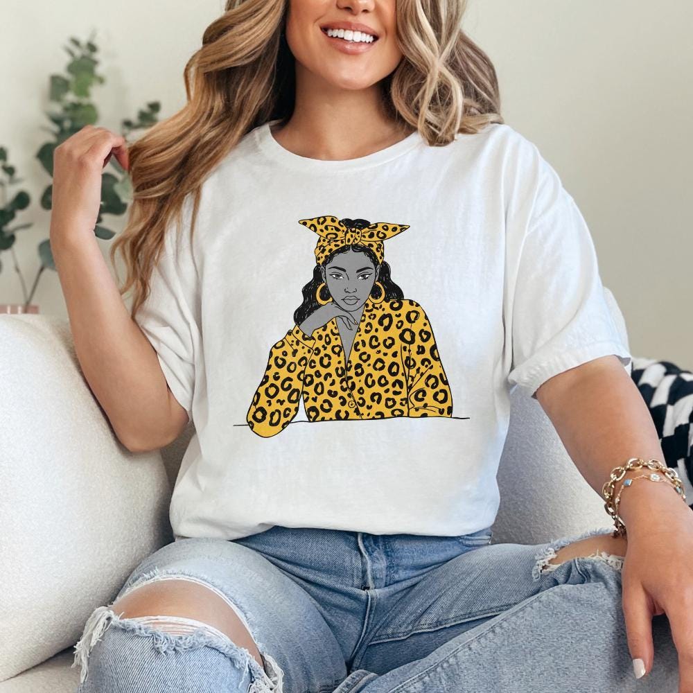 Stylish Woman with Yellow Leopard Print PNG, Trendy Girl Illustration -