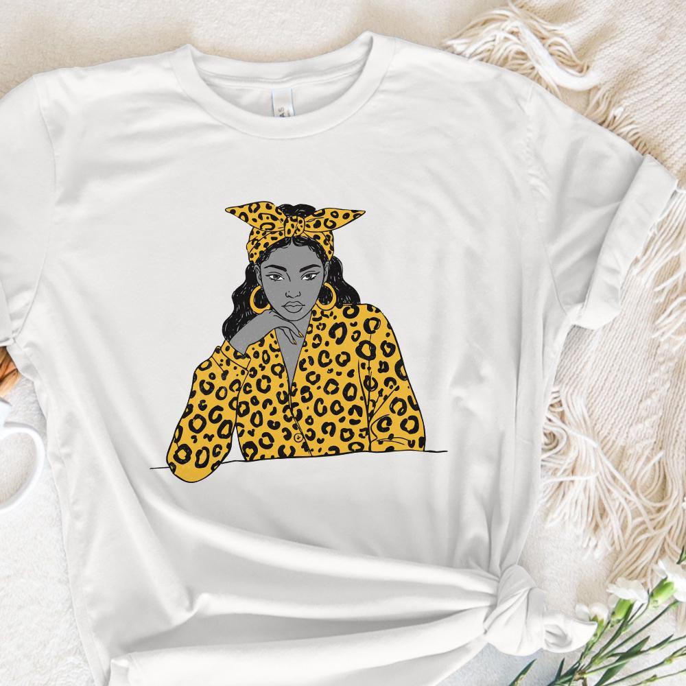 Stylish Woman with Yellow Leopard Print PNG, Trendy Girl Illustration -