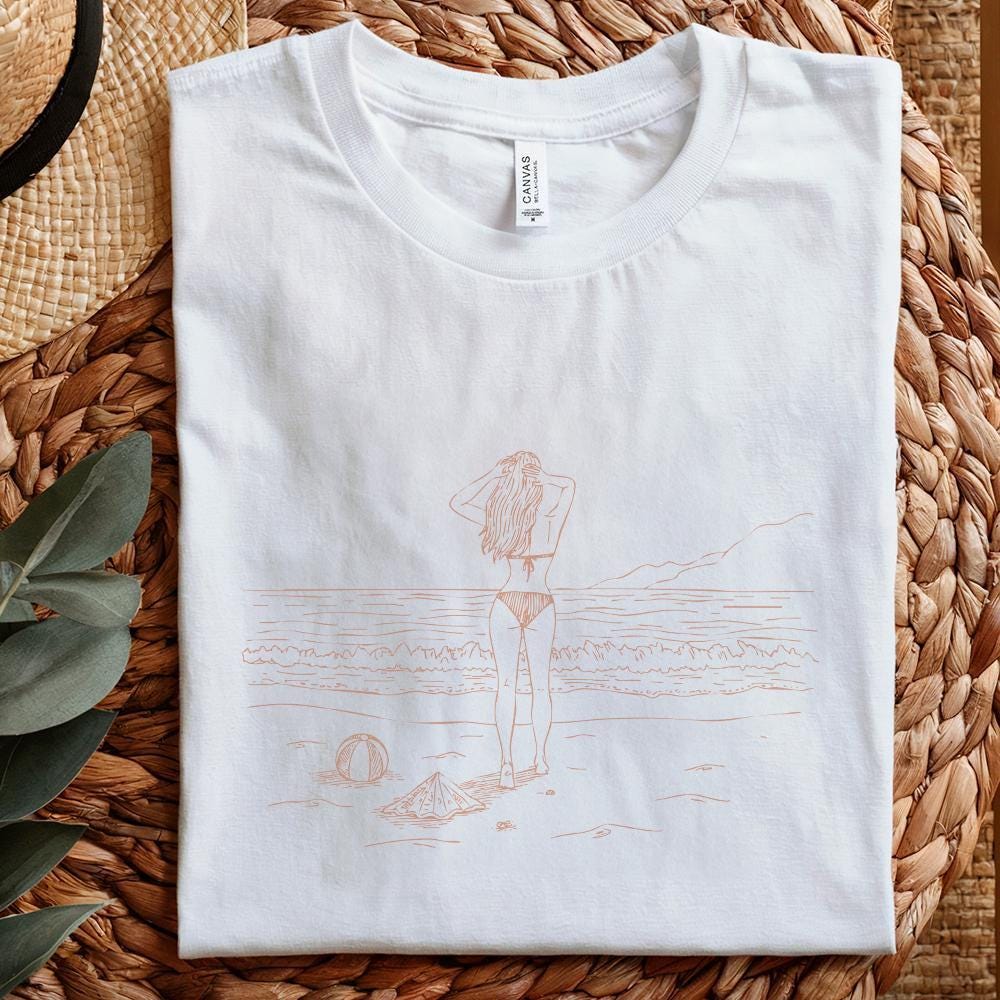 Beach Vibes PNG, Summer Line Art Design - 300 DPI Design for T-Shirt
