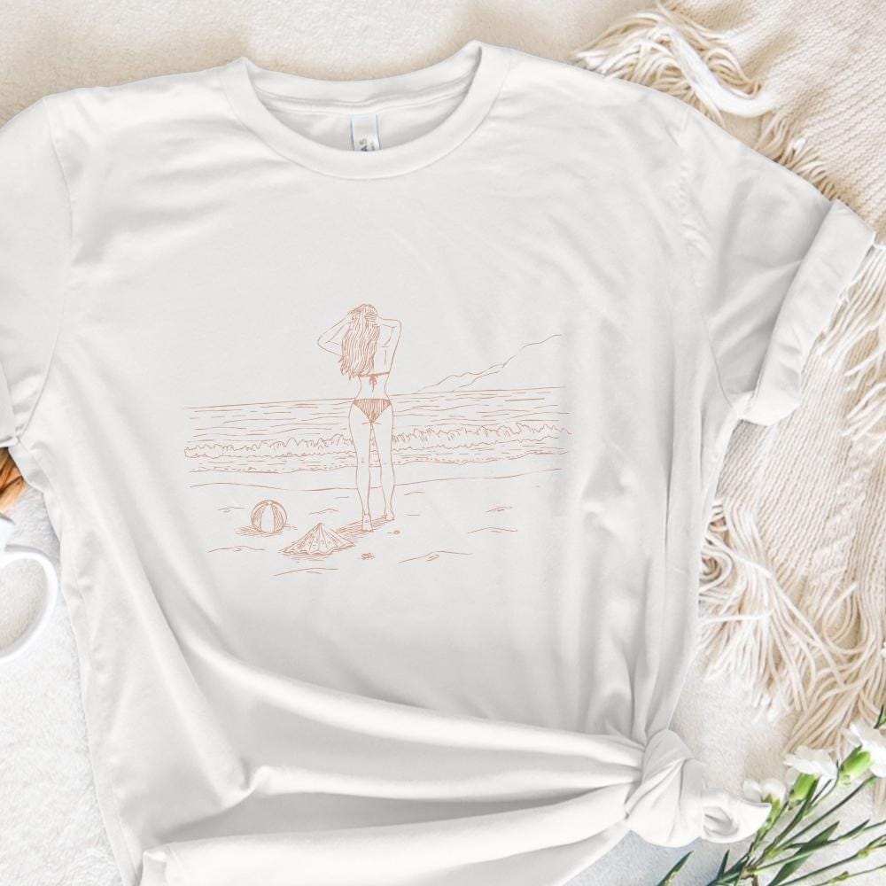 Beach Vibes PNG, Summer Line Art Design - 300 DPI Design for T-Shirt