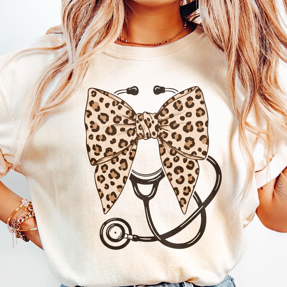 Leopard Nurse Coquette Bow Png, Retro Nursing Sublimation Design - 300