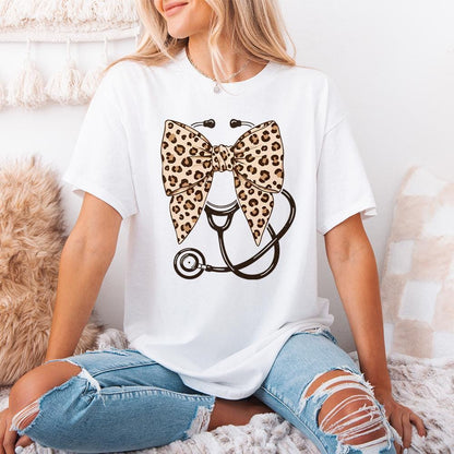 Leopard Nurse Coquette Bow Png, Retro Nursing Sublimation Design - 300