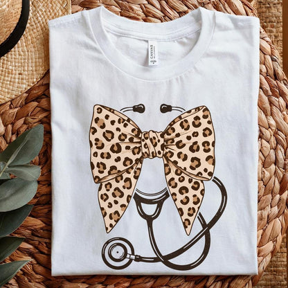 Leopard Nurse Coquette Bow Png, Retro Nursing Sublimation Design - 300