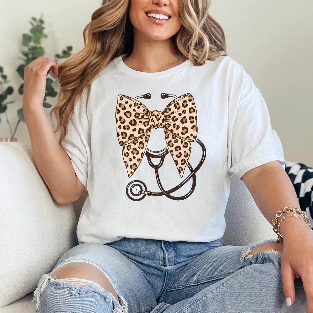 Leopard Nurse Coquette Bow Png, Retro Nursing Sublimation Design - 300
