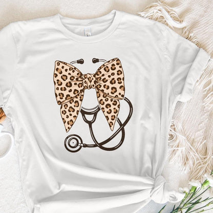 Leopard Nurse Coquette Bow Png, Retro Nursing Sublimation Design - 300