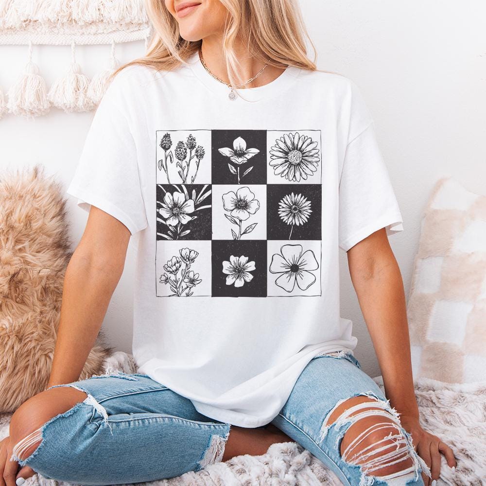 Taupe Checkered Boho Flower PNG, Neutral Daisy Design - 300 DPI Design