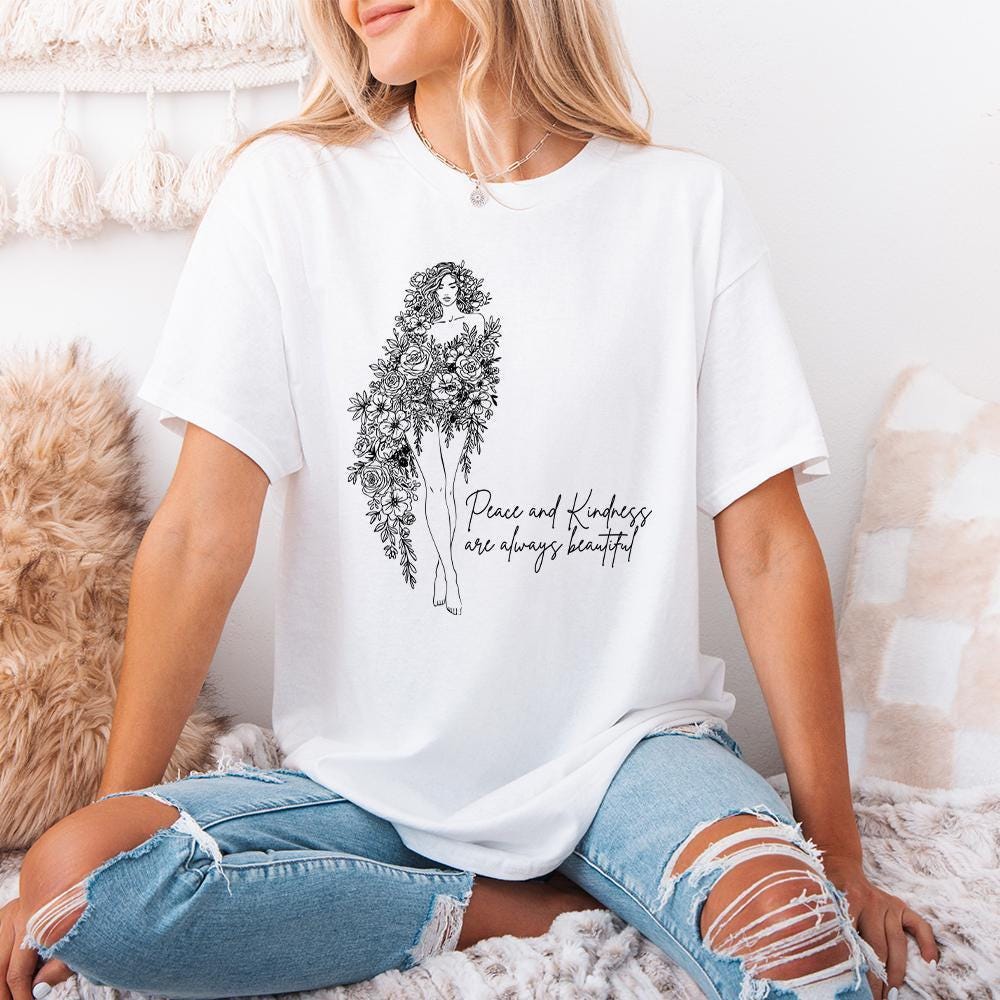 Peace and Kindness PNG, floral png - 300 DPI Design for T-Shirt