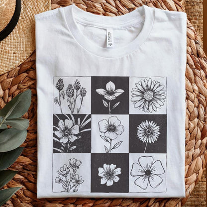 Taupe Checkered Boho Flower PNG, Neutral Daisy Design - 300 DPI Design