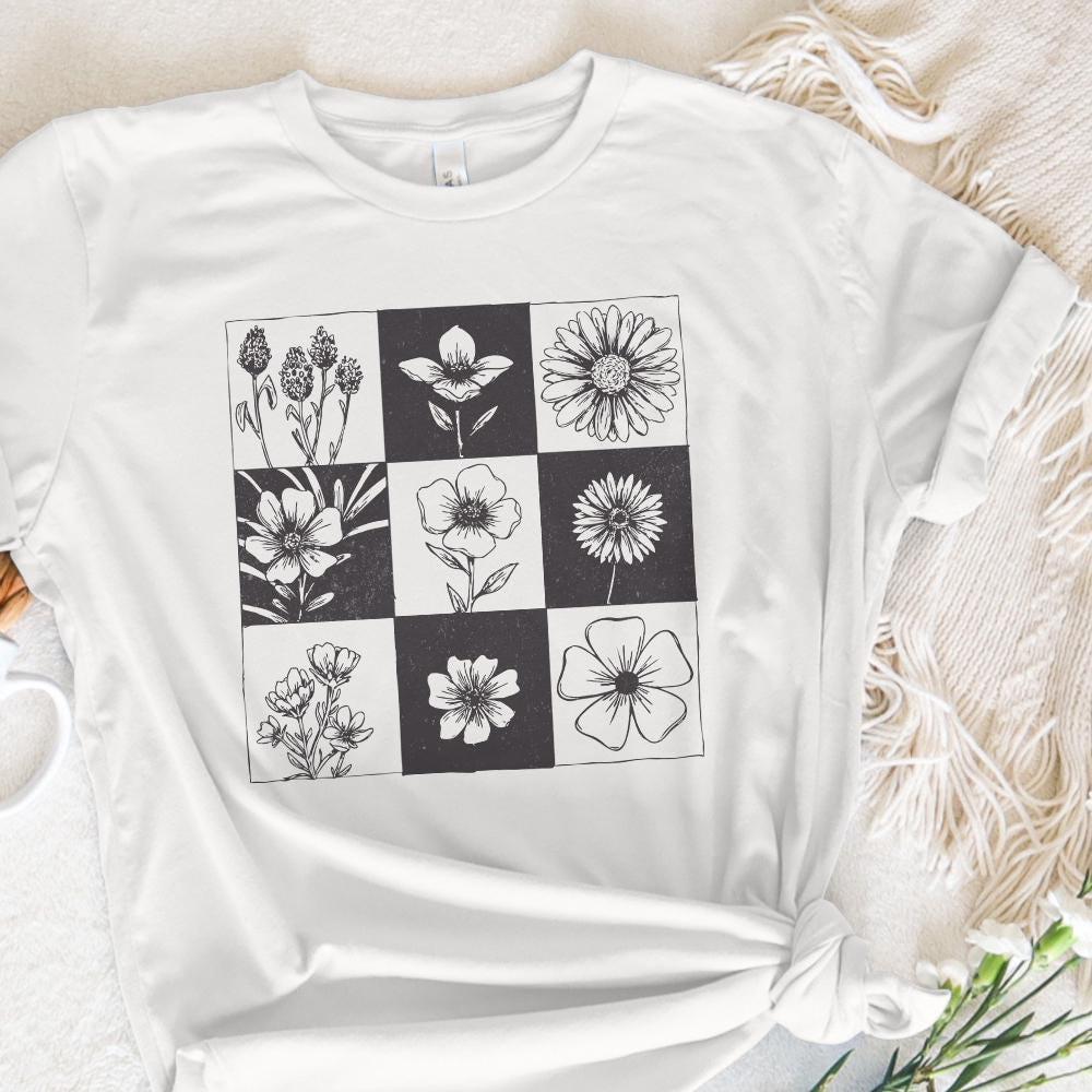 Taupe Checkered Boho Flower PNG, Neutral Daisy Design - 300 DPI Design