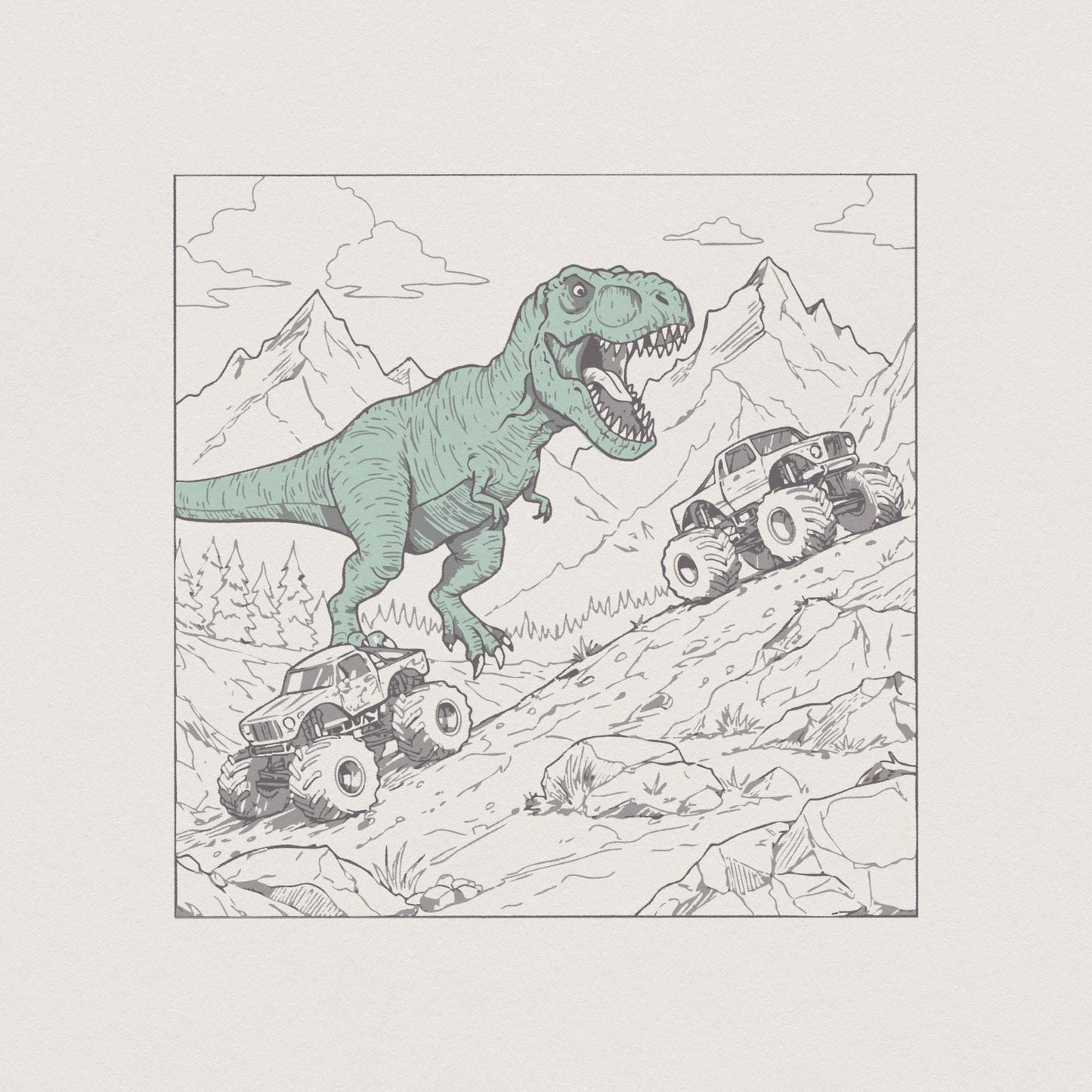 Dinosaur Big Trucks Sublimation PNG, Kids T-Rex Shirt Design - 300 DPI