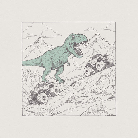 Dinosaur Big Trucks Sublimation PNG, Kids T-Rex Shirt Design - 300 DPI