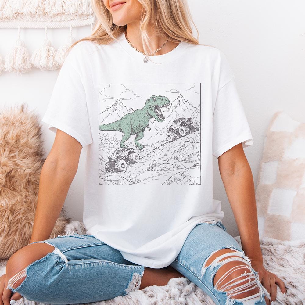 Dinosaur Big Trucks Sublimation PNG, Kids T-Rex Shirt Design - 300 DPI