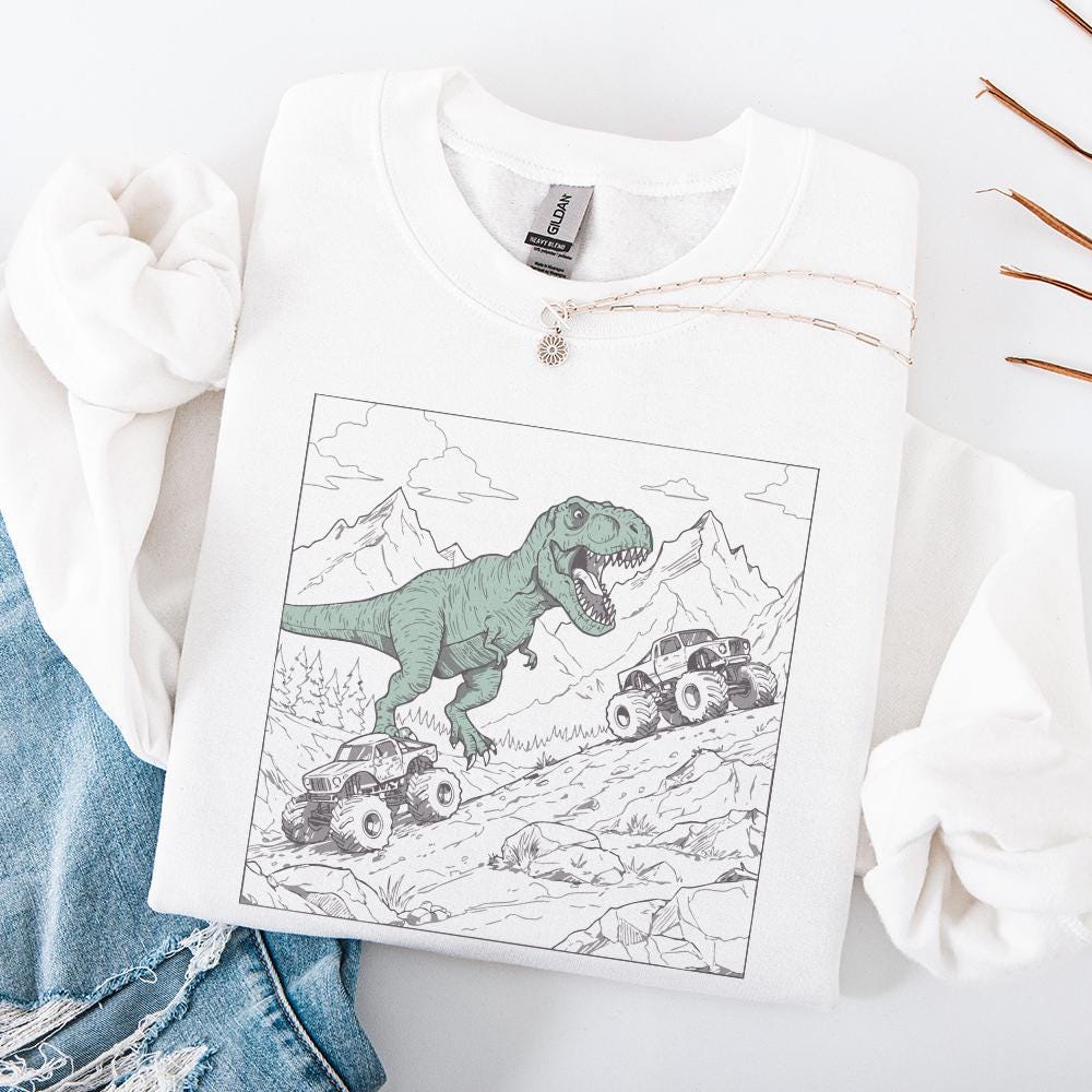 Dinosaur Big Trucks Sublimation PNG, Kids T-Rex Shirt Design - 300 DPI