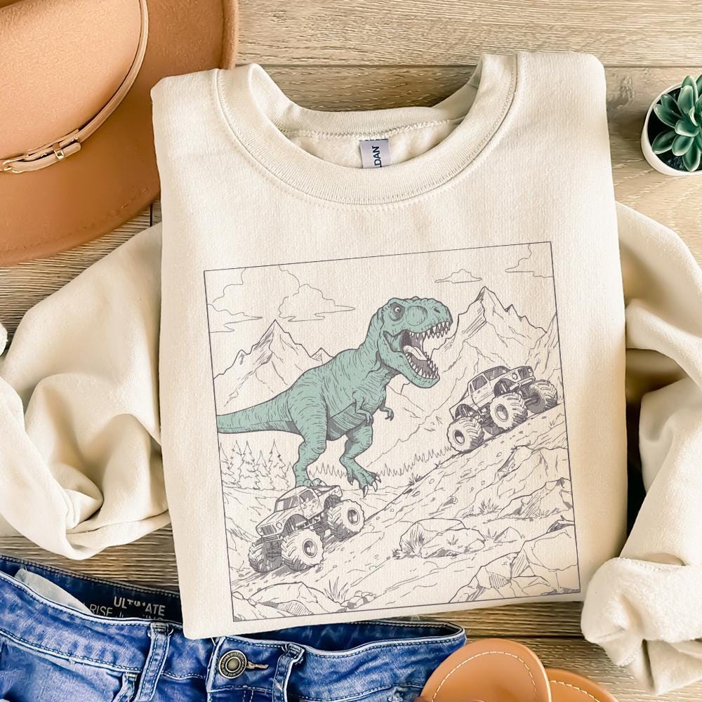 Dinosaur Big Trucks Sublimation PNG, Kids T-Rex Shirt Design - 300 DPI