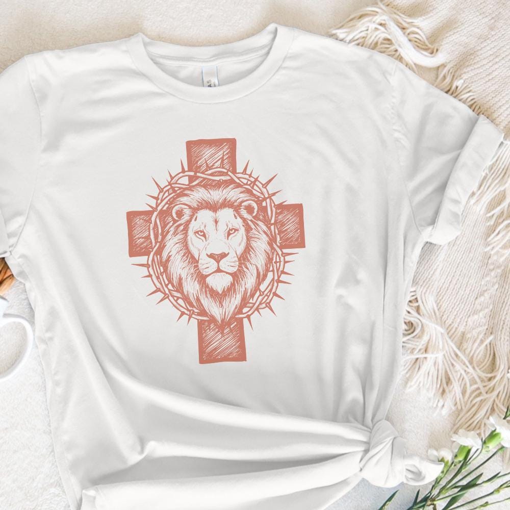 Cross Lion PNG, Lion of Judah Crown of Thorns Illustration - 300 DPI