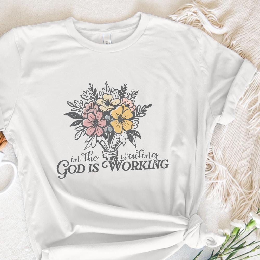 In the Waiting God is Working PNG, Floral Christian PNG - 300 DPI Design