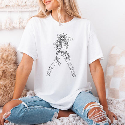Bold Cowgirl Stance PNG, Western Action Art - 300 DPI Design for T-Shirt