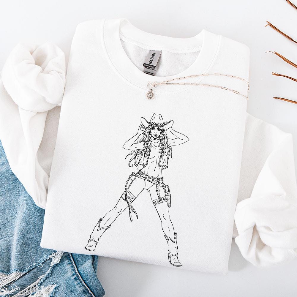 Bold Cowgirl Stance PNG, Western Action Art - 300 DPI Design for T-Shirt