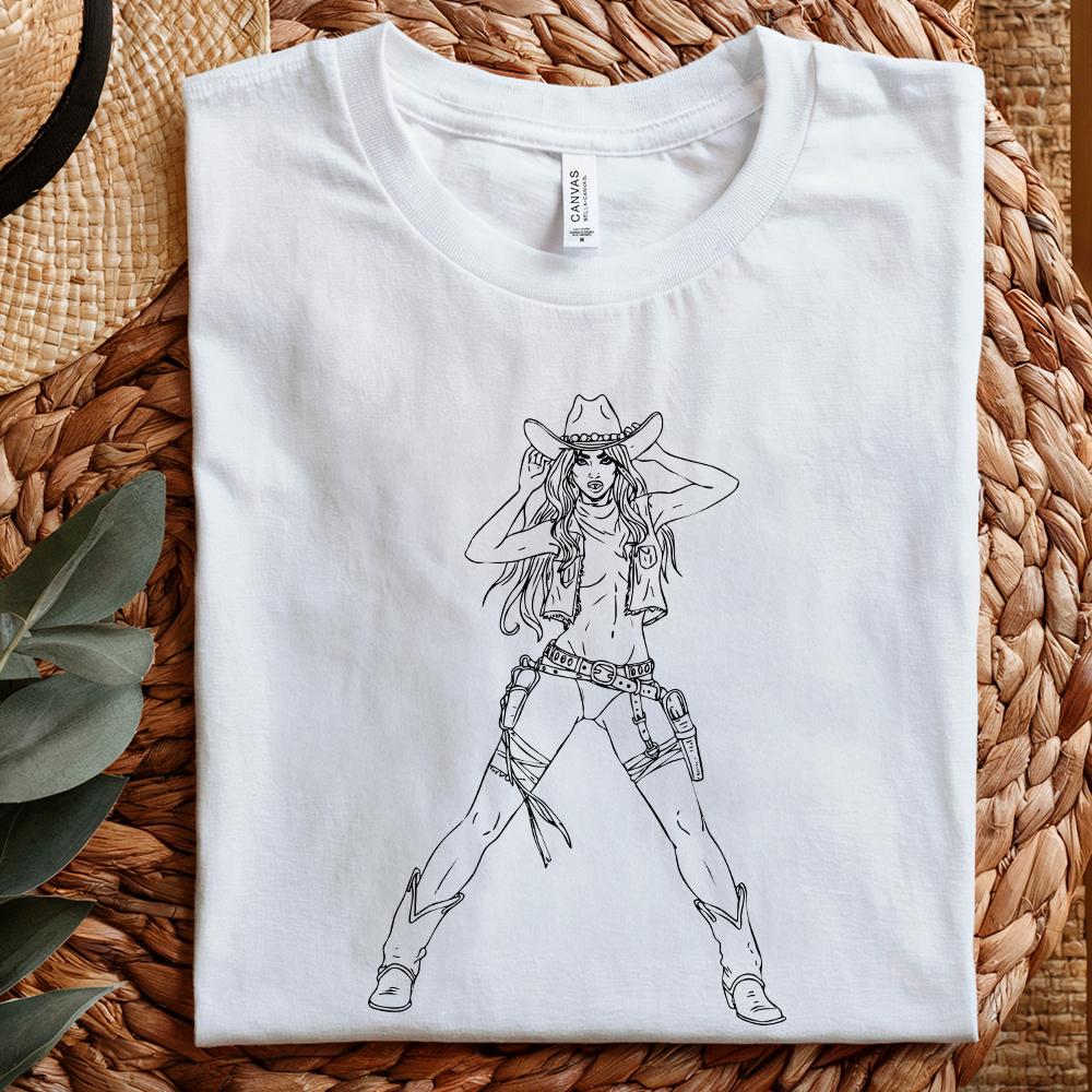 Bold Cowgirl Stance PNG, Western Action Art - 300 DPI Design for T-Shirt