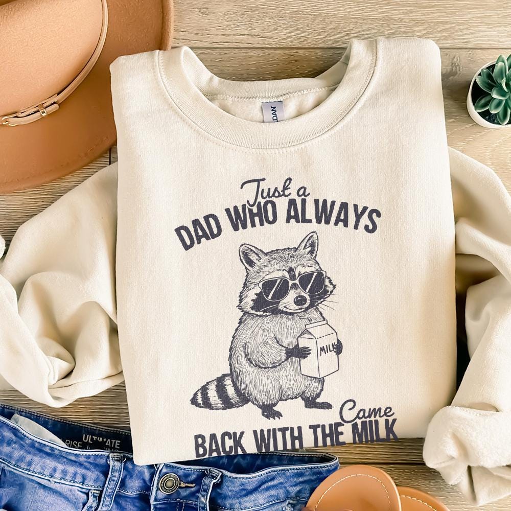 Just A Dad Who Always Came Back With The Milk Png, Retro Dad Raccoon