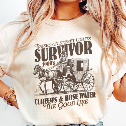 Funny 1900s Survivor PNG, Retro Western Humor - 300 DPI Design for T-Shirt