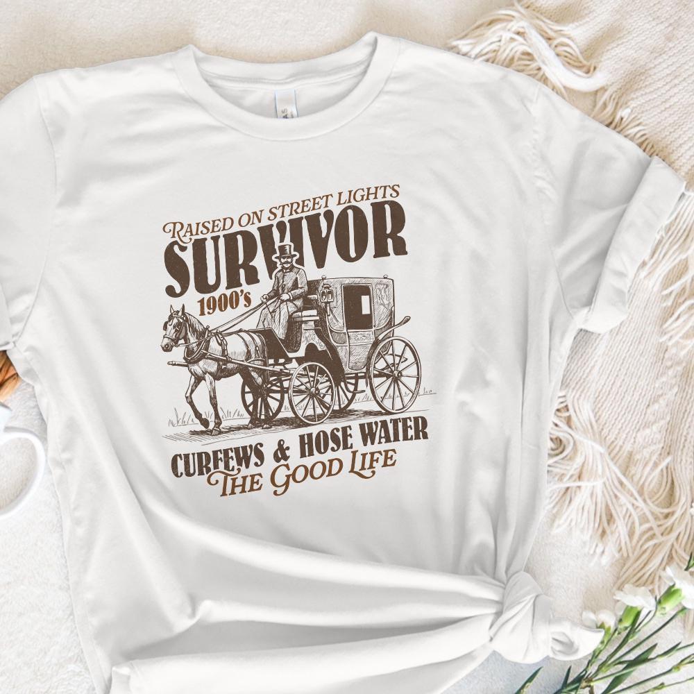 Funny 1900s Survivor PNG, Retro Western Humor - 300 DPI Design for T-Shirt