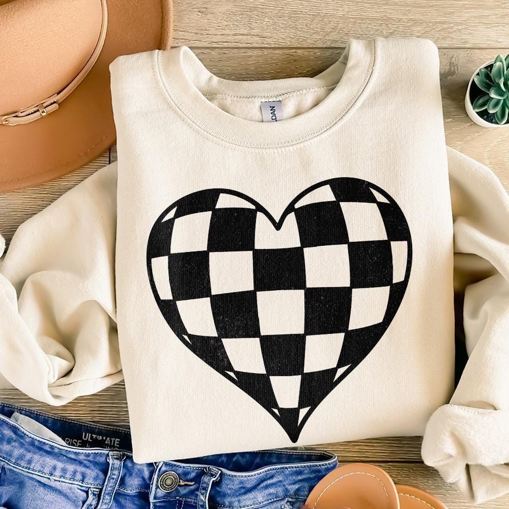 Checkered Heart PNG, Valentines Day Sublimation Design - 300 DPI Design