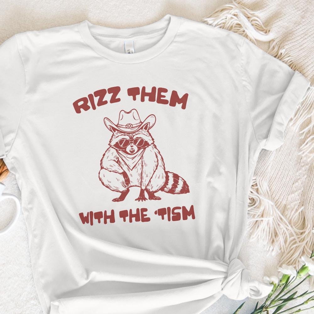 Autism Awareness Rizz 'Em With 'Tism PNG, Funny Raccoon Meme Digital File