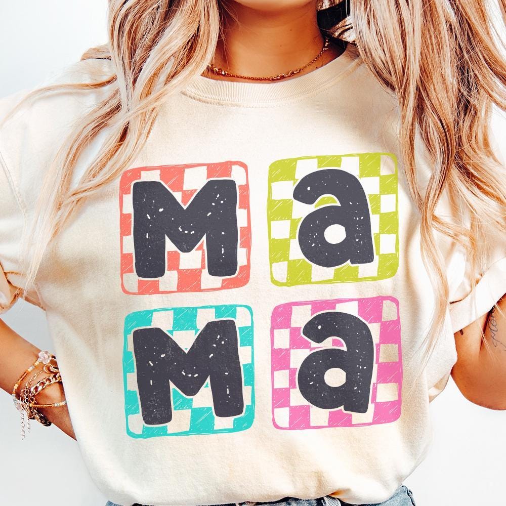 Retro Mama PNG, Checkered Mama Digital Design - 300 DPI Design for T-Shirt